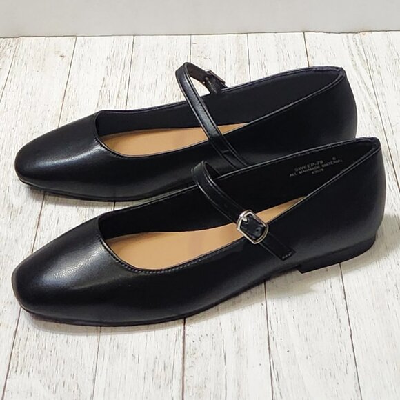 New Women Black Square Toe Mary Jane Ballet Flats - Picture 1 of 5